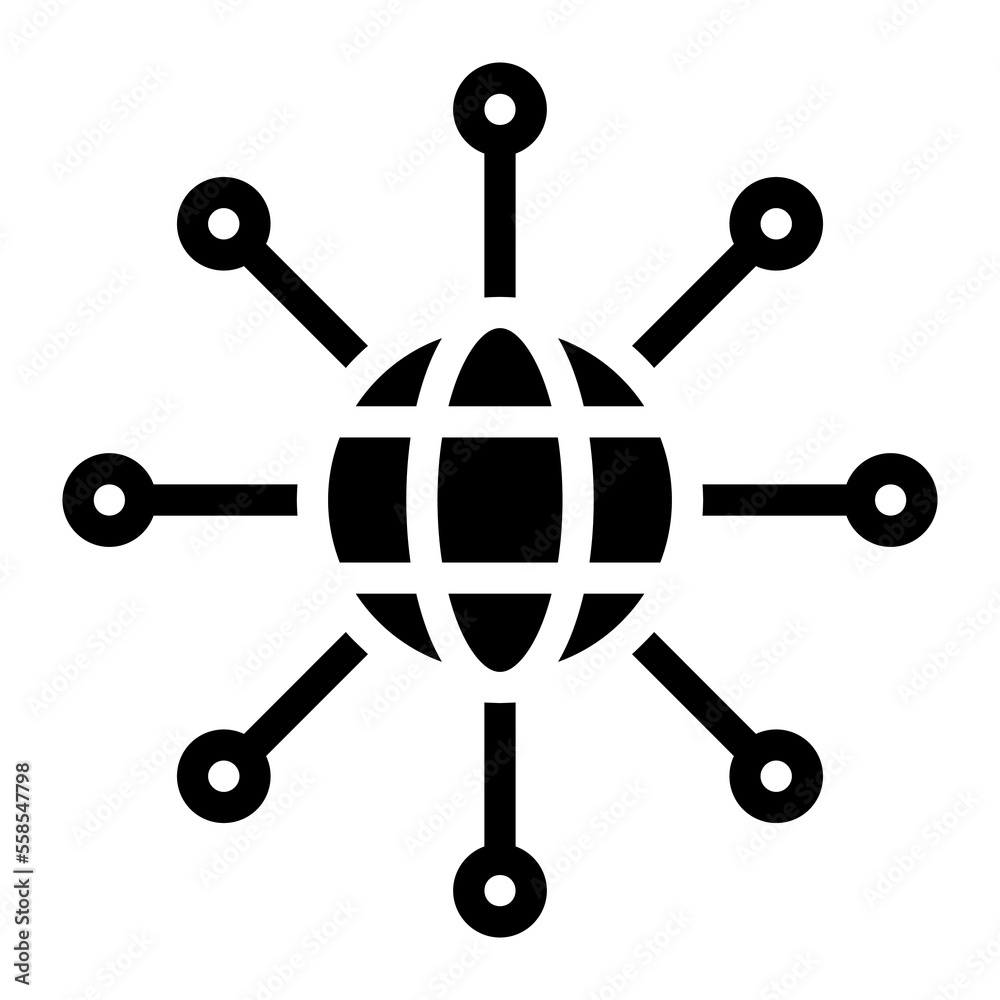Isolated global network in solid glyph icon on white background. Big data, networking, internet Isolated global network in solid glyph icon on white background. Big data, networking, internet
