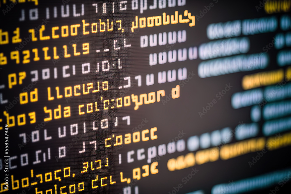 macro photo of computer screen with program source code and highlighted ...