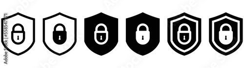shield with padlock icon set. security shield icon collections symbol, vector illustration