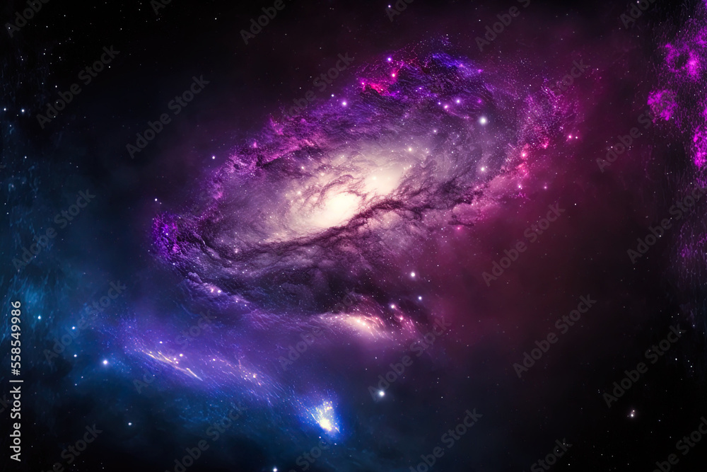 view of the Milky Way galaxy. a starry night sky. landscape with a blue purple milky way gradient. Generative AI
