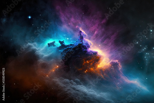 fractal nebula dust in various colors on a dark backdrop. Generative AI © 2rogan