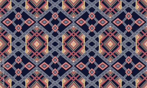 Abstract geometric ethnic pattern design for clothing, fabric, background, wallpaper, wrapping, batik. Knitwear, Pixel pattern, Embroidery style. Vector illustration
