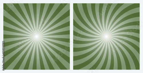 Green sunburst recto background template. Dark Olive Green rectangular backdrop design. Sunbeam background design for various purposes.	