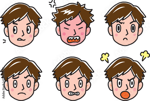 怒っている茶髪の男性の顔いろいろ
