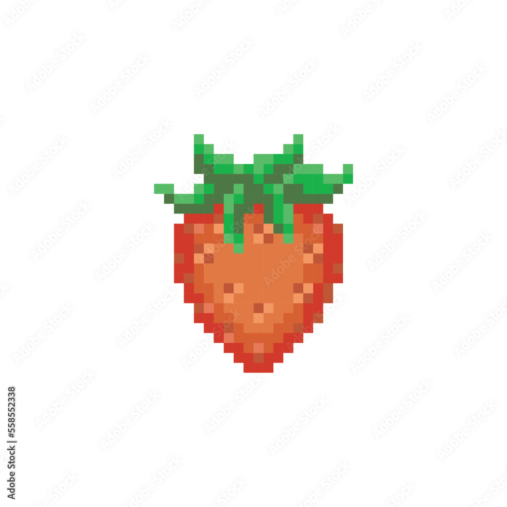 Fototapeta premium Red strawberry, food pixel art