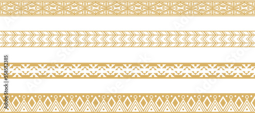 Vector set of golden Native American national borders. frames in the style of the Aztecs, Mayans, Incas.