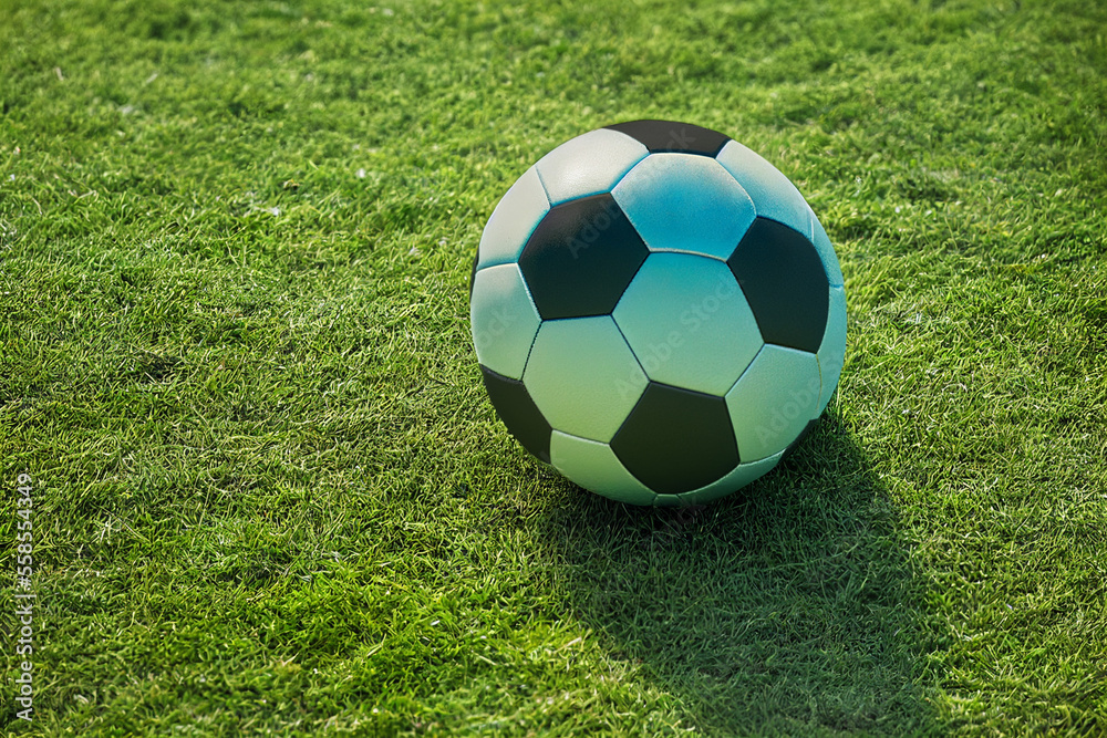 soccer ball lies on the green turf, generative AI soccer ball lies on the green turf, generative AI