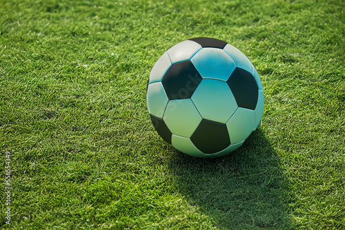soccer ball lies on the green turf  generative AI
