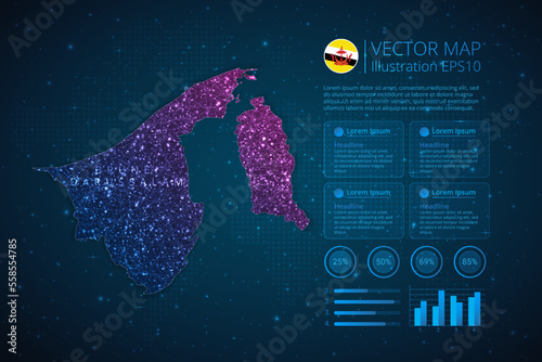 Brunei Darussalam map infographics template for diagram, graph, presentation and chart with abstract geometric mesh polygonal light concept on blue background. Vector Illustration EPS10. photo