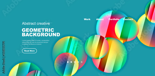 Colorful shiny and glossy circles abstract composition with light and shadow effects, geometric vector abstract background