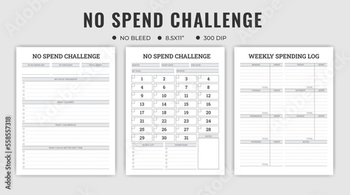 No spend challenge tracker or planner logbook,  kdp interior 