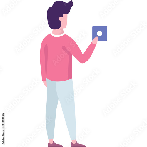 Man ringing door bell vector icon isolated
