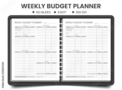 Weekly budget planner logbook or notebook template