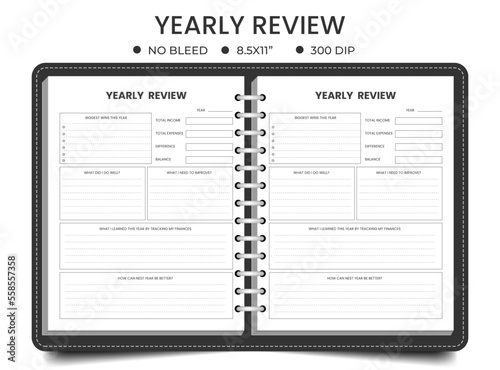 Yearly review planner logbook or notebook