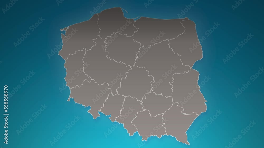 poland country map with zoom in Realistic Clouds Fly Through. camera