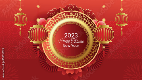 Happy chinese new year 2023 decorative red and golden chinese new year background design 27