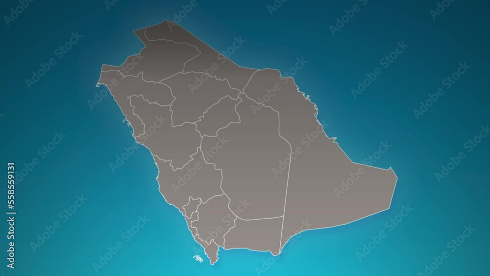 saudi Arabia country map with zoom in Realistic Clouds Fly Through