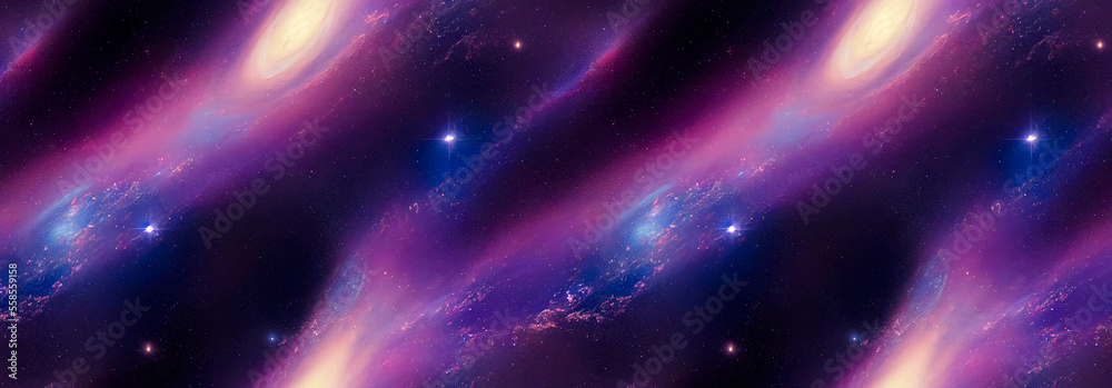 Panoramic galaxy with stars and space dust in the universe