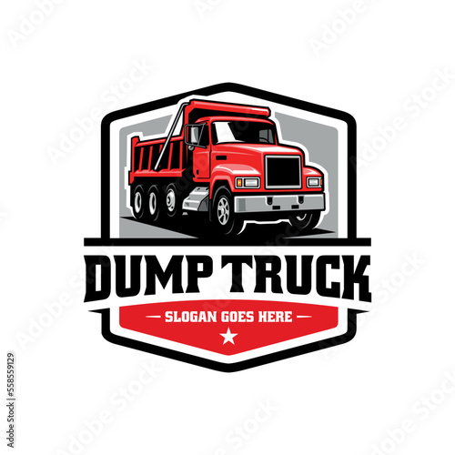 dump truck. trucking premium logo vector