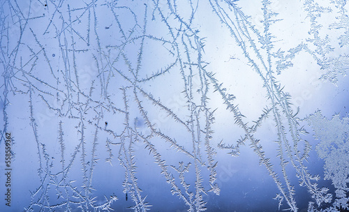 Frost on the glass. Abstract natural texture.