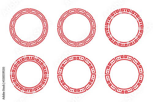 Chinese red circle geometric frame set vector design.