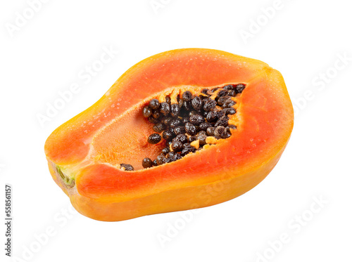 half ripe papaya fruit with seeds isolated on transparent png