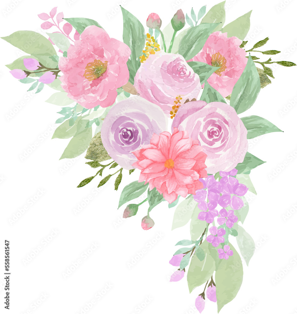 Pretty Pink And Purple Watercolor Floral Arrangement