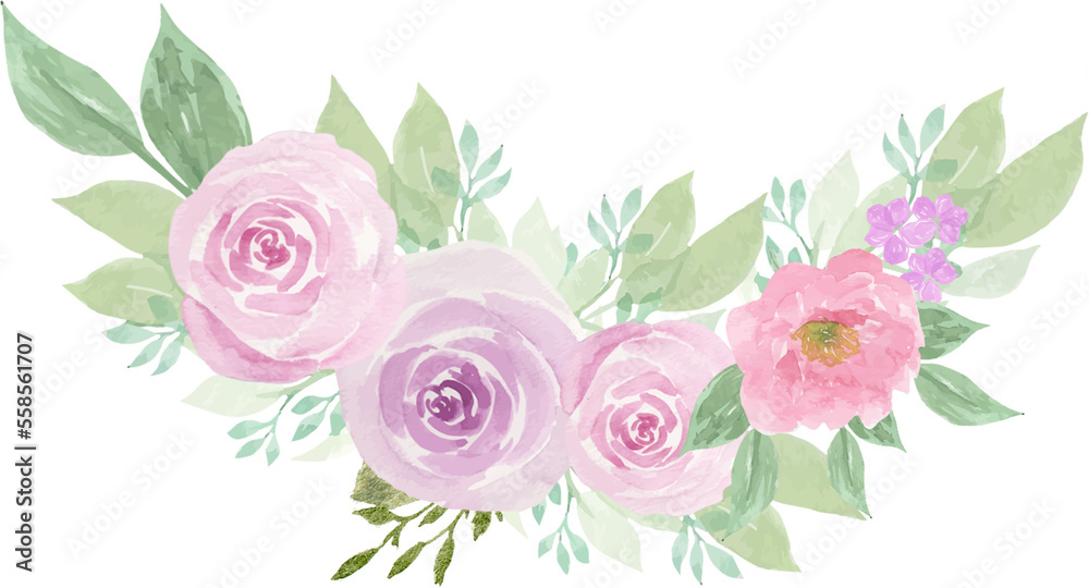 Pretty Pink And Purple Watercolor Floral Arrangement