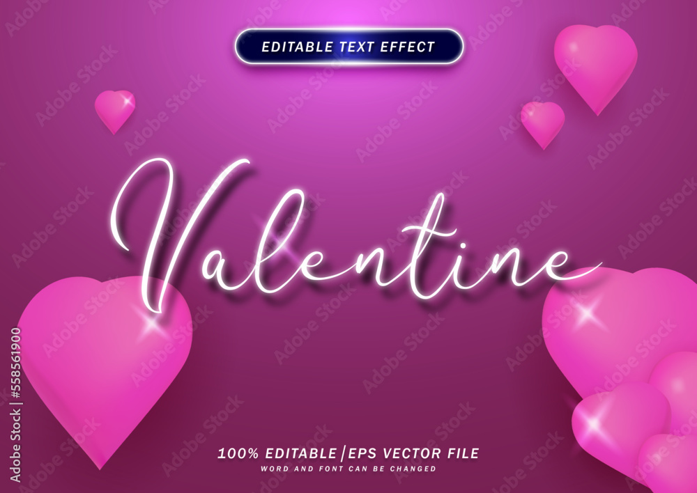 Luxury valentine text effect. editable font effect. glow light background