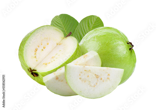 Guava fruit with leaf isolated on transparent png
