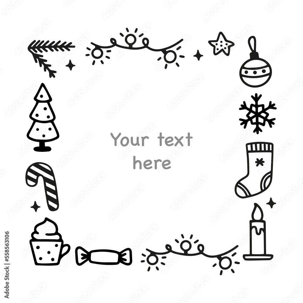 Christmas cute decoration frame of doodle elements