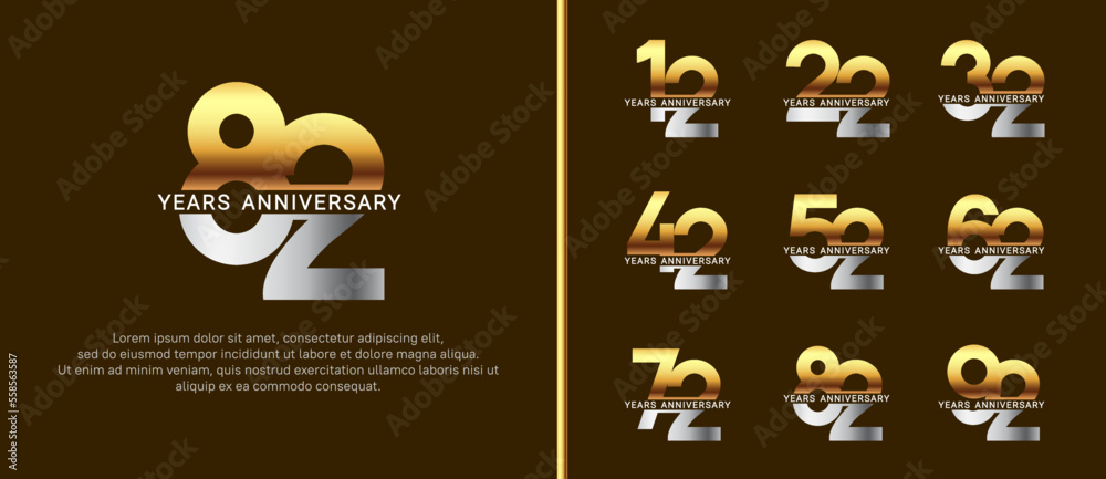 set of anniversary logo style silver and gold color on brown background for celebration set of anniversary logo style silver and gold color on brown background for celebration
