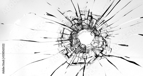 Cracks in the glass on a white background. Abstract background.