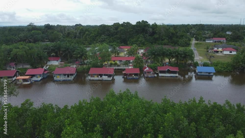 Drone view of houses in Rompin Pahang Malaysia. water tourism. Drone view of houses in Rompin Pahang Malaysia. water tourism.