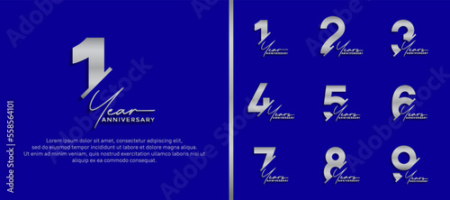 set of anniversary logo style silver color on blue background for special moment