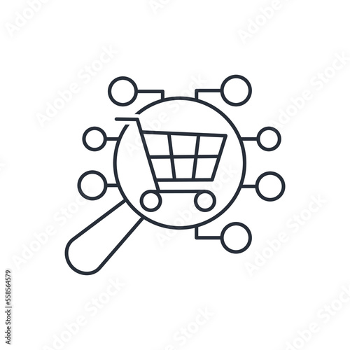Process Electronic purchase search. Internet trade.  Vector linear icon isolated on white background