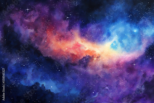 backdrop made of a hand painted watercolor galaxy. Generative AI