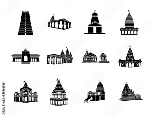 12 lord Shiv Jyotirlingas temple vector icons. photo