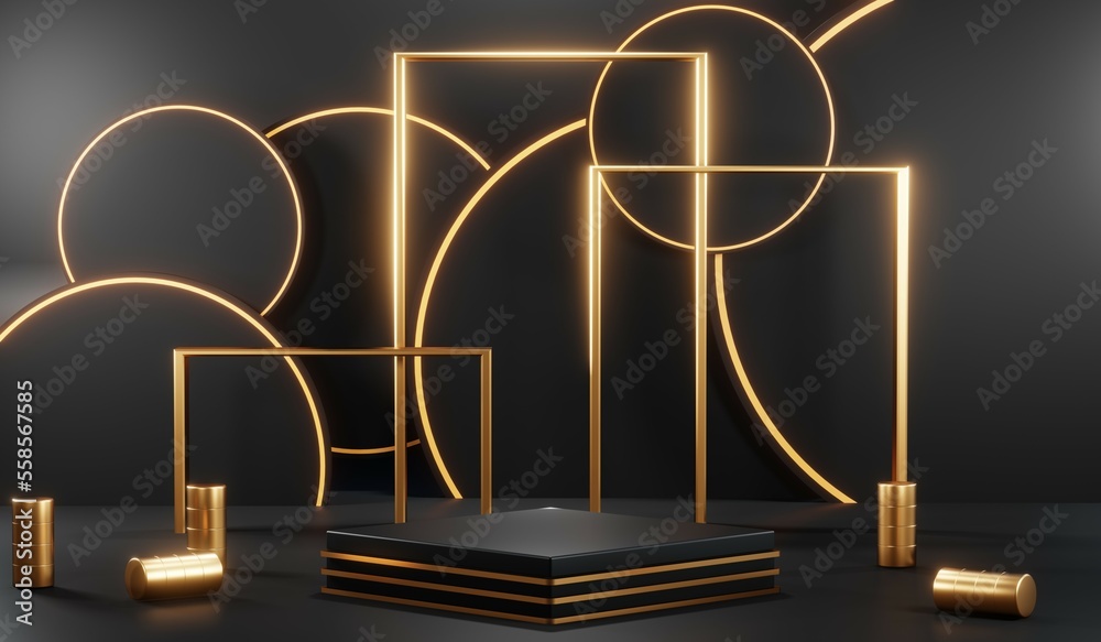 3D rendering of backdrop black podium background for black friday products 3D rendering of backdrop black podium background for black friday products