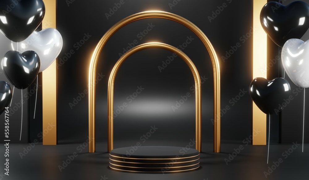 3D rendering of backdrop black podium background for black friday products