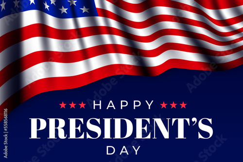Presidents' Day. Presidents Day poster. Happy Presidents Day Background and symbols with USA flag. Vector illustration 