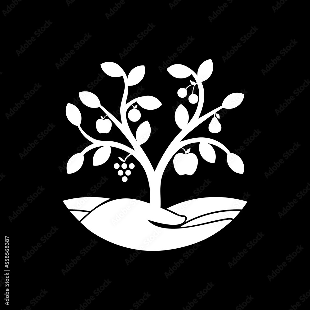 Fototapeta premium hand logo vector design, fruit, tree abstract art vector in black and white colors