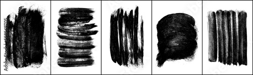 Set of ink black abstract paint stroke isolated on white background. Paint droplets. Digitally generated image. Vector design elements, illustration, EPS 10.