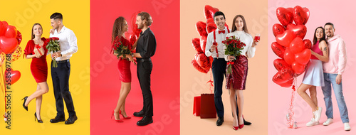 Set of happy young couples ...