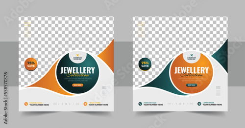 Jewelry social media post, web banner or square flyer design template