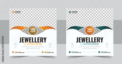 Creative jewelry social media post, web banner or square flyer design template