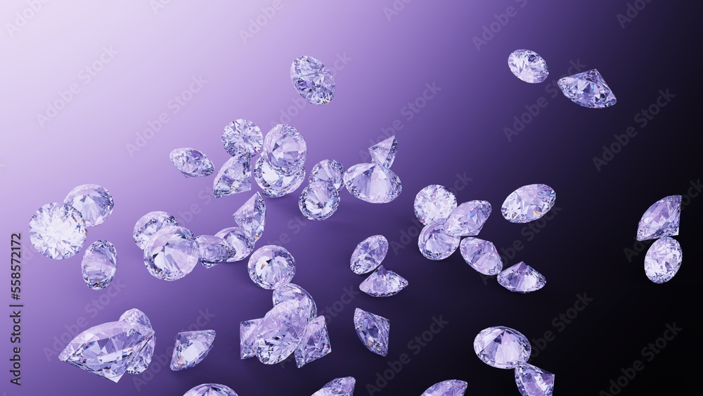 Shiny Diamonds on black-purple surface background. Concept 3D CG of luxury living, expensive things and high added value. Shiny Diamonds on black-purple surface background. Concept 3D CG of luxury living, expensive things and high added value.