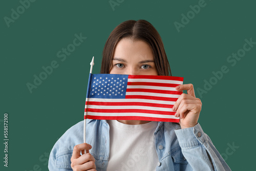 Young woman with USA flag o...