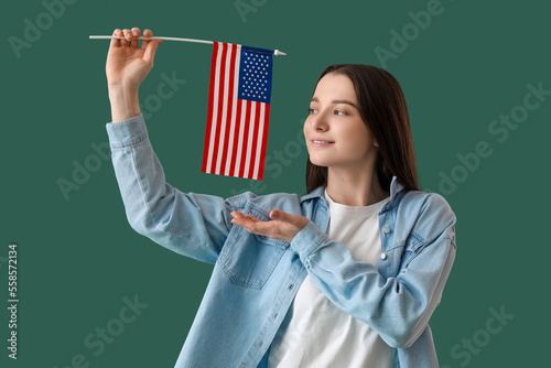 Young woman with USA flag o...