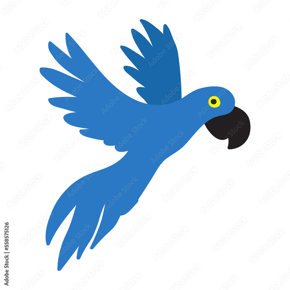 Fototapeta premium Hyacinth macaw flying. Flat vector illustration on white background. 